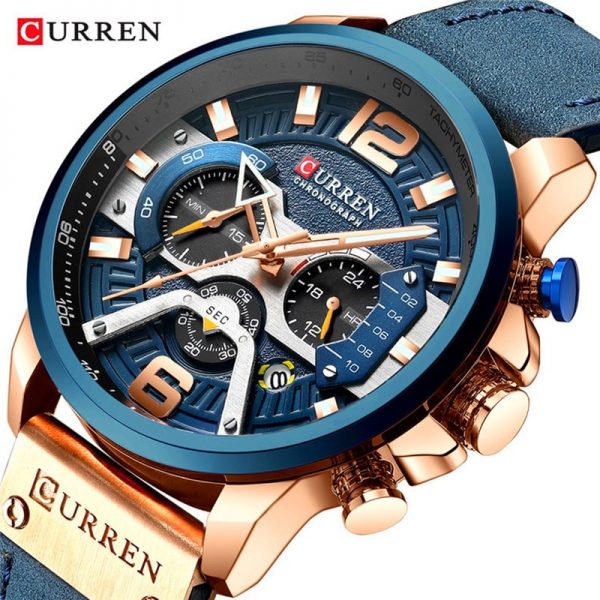 CURREN relógios de pulso esportivo masculino, relógio azul casual marca de luxo couro militar fashion com cronógrafo para homens - Image 2