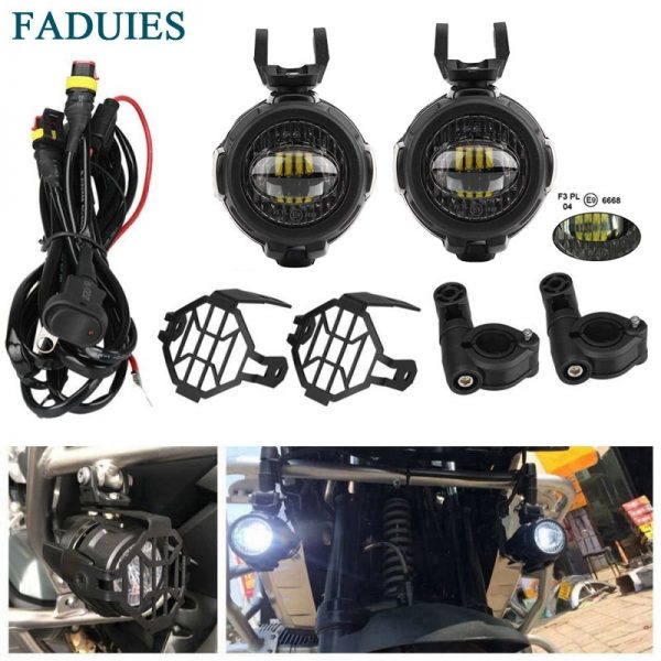 Faduies luz auxiliar de led, 2 peças, e9 2psc, protetor 1psc, interruptor fiação para motocicleta bmw r1200gs f800gs