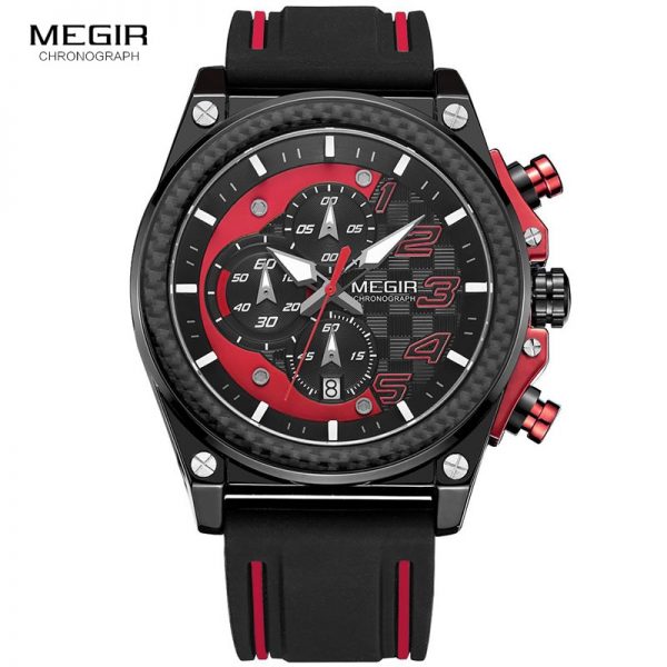 Megir relógios de quartzo masculinos, relógios cronógrafos de pulso luminosos e impermeáveis, relógios de pulso com pulseira de borracha para meninos 2051 g-1n8 - Image 2