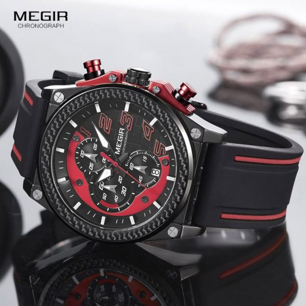 Megir relógios de quartzo masculinos, relógios cronógrafos de pulso luminosos e impermeáveis, relógios de pulso com pulseira de borracha para meninos 2051 g-1n8 - Image 3