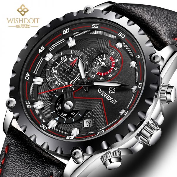 Wishdoit relógio masculino topo da marca de luxo couro luminoso relógio de quartzo à prova dwaterproof água moda cronógrafo relógio esportivo masculino watch watch watch watch