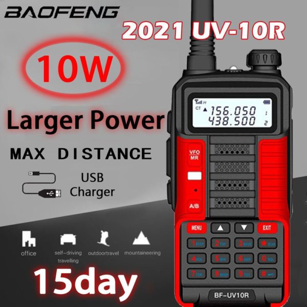 Walkie talkie baofeng 10w profissional portátil  UV-10R 128 canais transceptor duplo banda em dois sentidos cb ham rádio transceptor