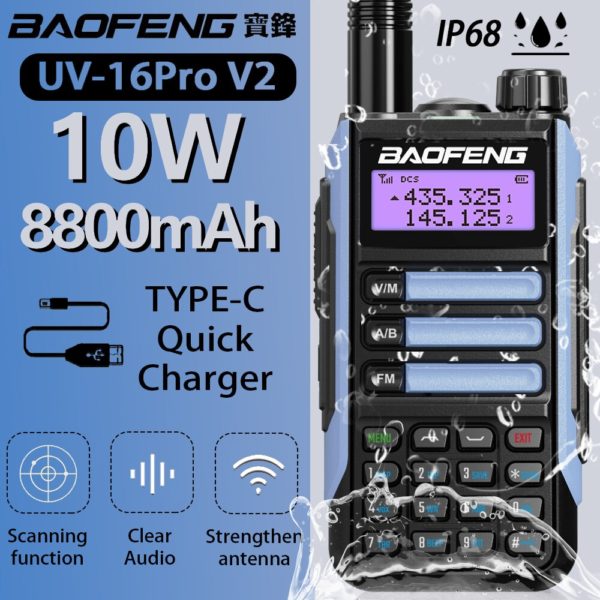 2022 mais novo baofeng UV-16Pro v2 50km cb ham estação de rádio two-way amador vhf poderoso 10watts uv16 walkie-talkie rádios de caça