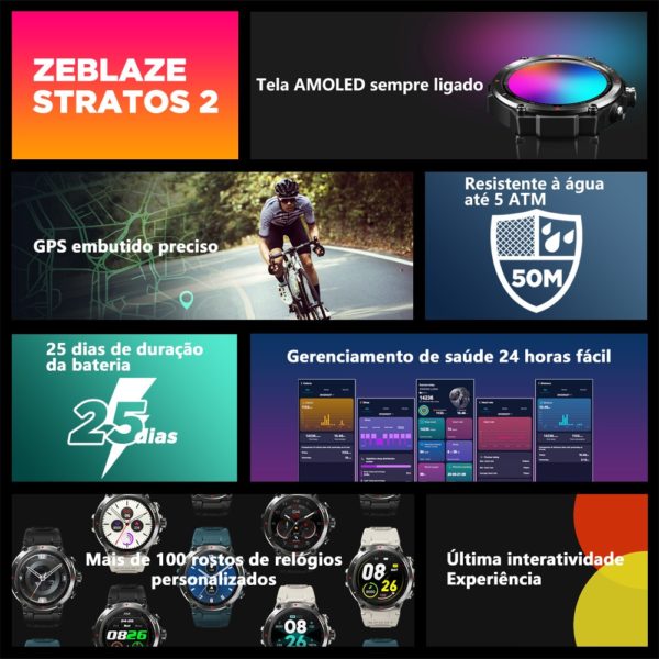 Novo zeblaze stratos 2 gps relógio inteligente amoled  monitor de saúde - Image 2