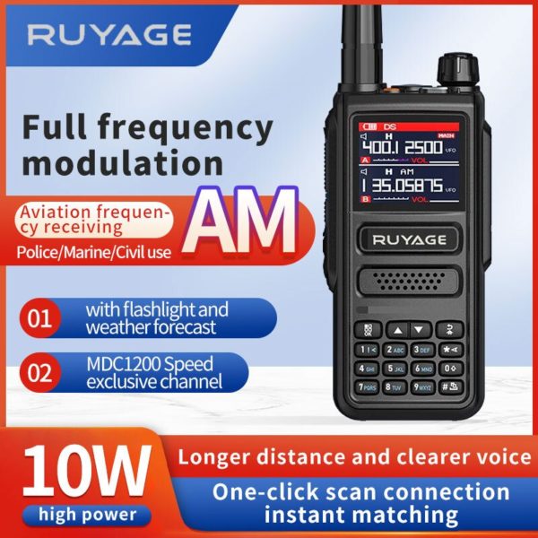 Ruyage uv98 amador presunto rádio em dois sentidos 256ch 10w walkie talkie faixa de ar completa 108-520mhz polícia scanner marinha talkies