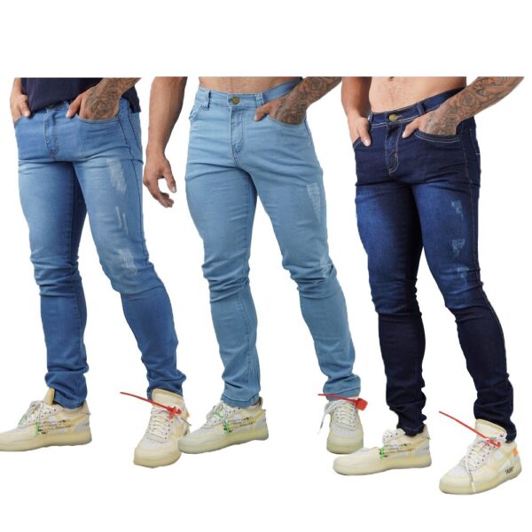 Jeans Brasil KIT 3 CALÇAS Jeans Masculino Sarja Skinny Slim Com Lycras Com Bolso roupa masculina Entrega Rápida - Image 2