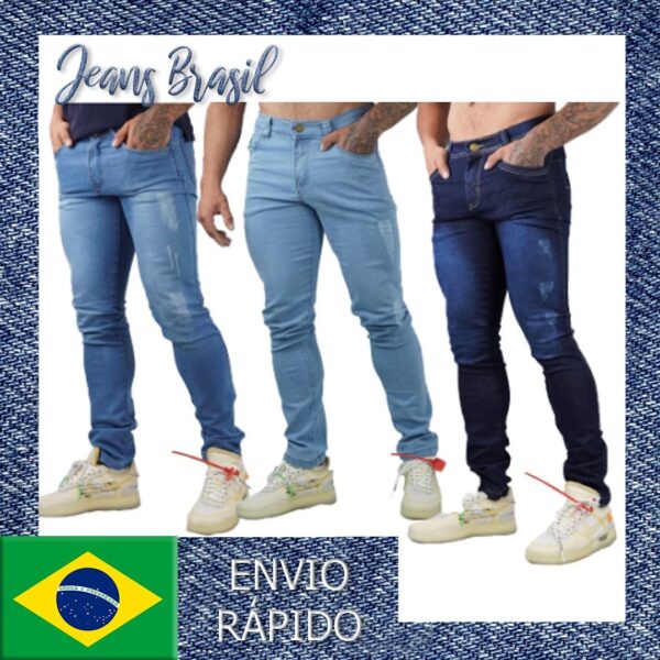 Jeans Brasil KIT 3 CALÇAS Jeans Masculino Sarja Skinny Slim Com Lycras Com Bolso roupa masculina Entrega Rápida