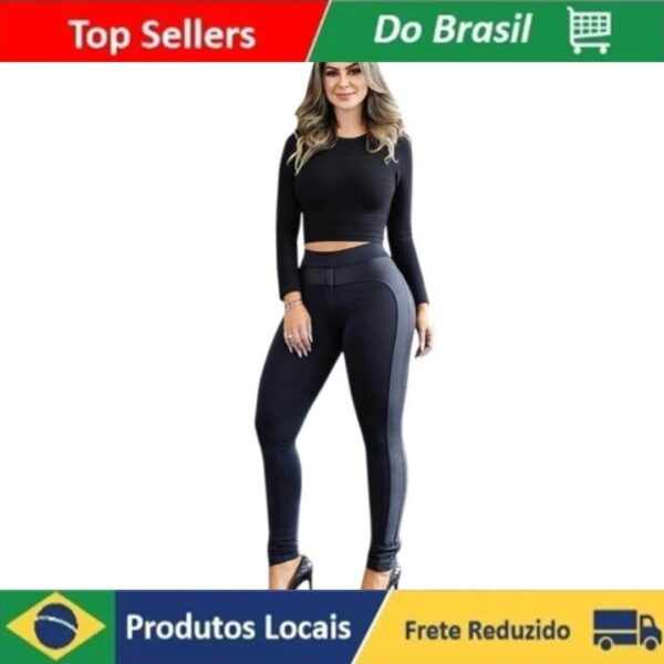 Legging Feminina Montaria Cirre Empina Bumbum Suplex Preto Top De Linha