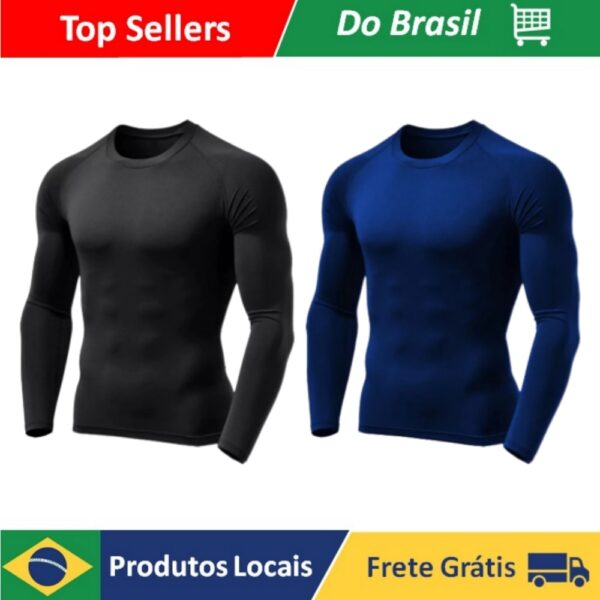 Pacote com 2 Camisetas Proteção Térmica Solar Ciclismo Compressão Segunda Pele Tecido Gelado UV 50 Várias Cores Atacado